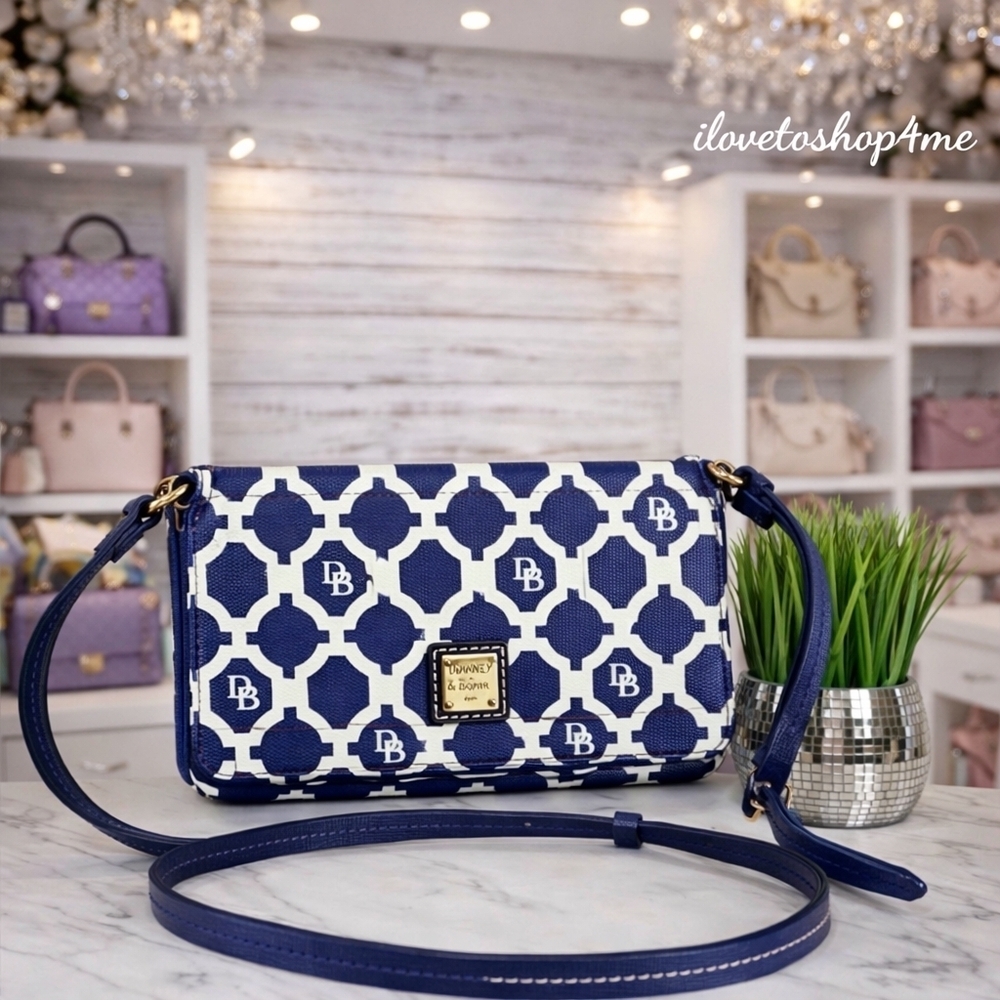 Dooney & Bourke Blue and White Geometric small Crossbody Bag